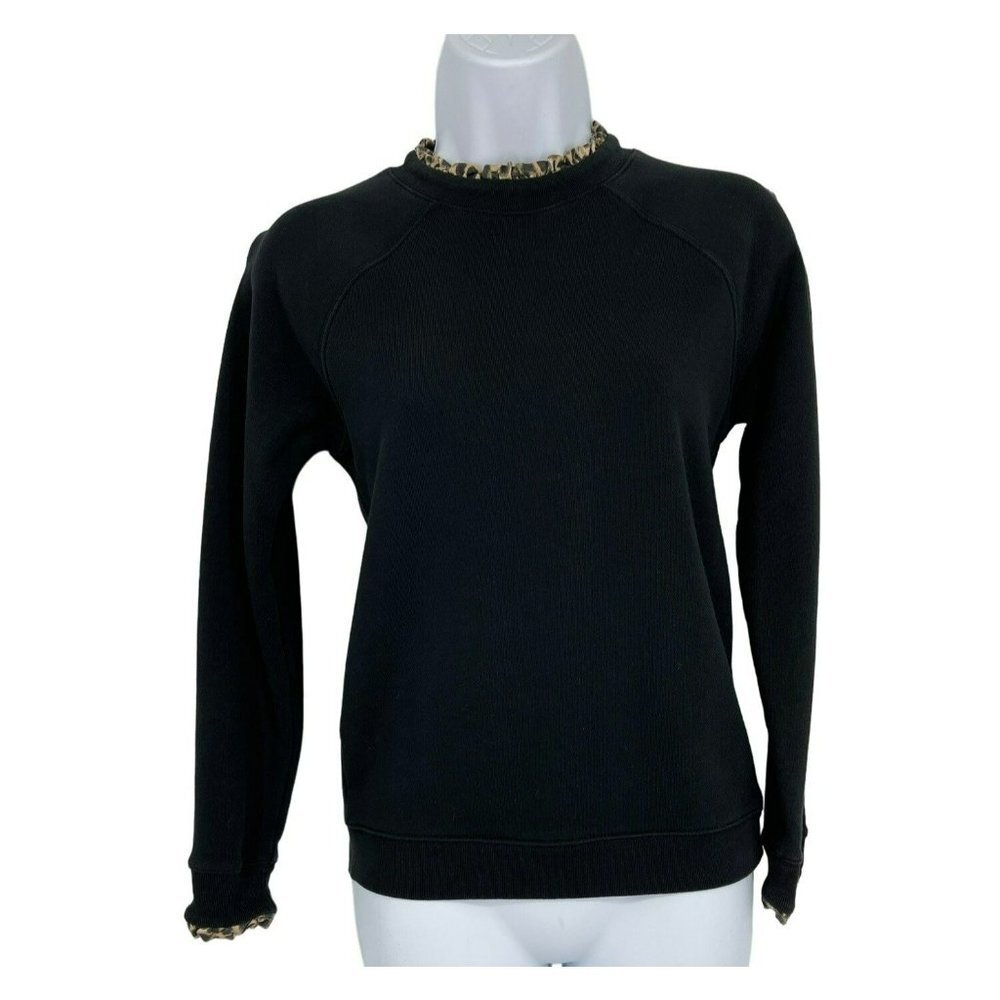 J. Crew H0273 Leopard Print Ruffleneck and Cuffs Pull-Over Sweatshirt Size XXS